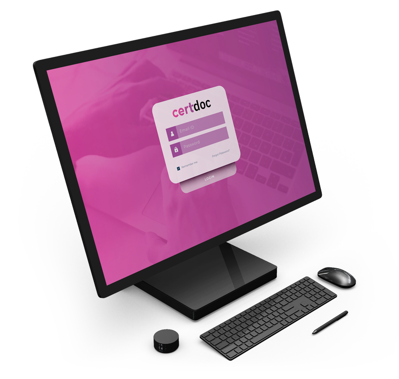 PC con schermata su accesso a software CertDoc: software gestione documenti: conservazione digitale a norma e archiviazione sicura